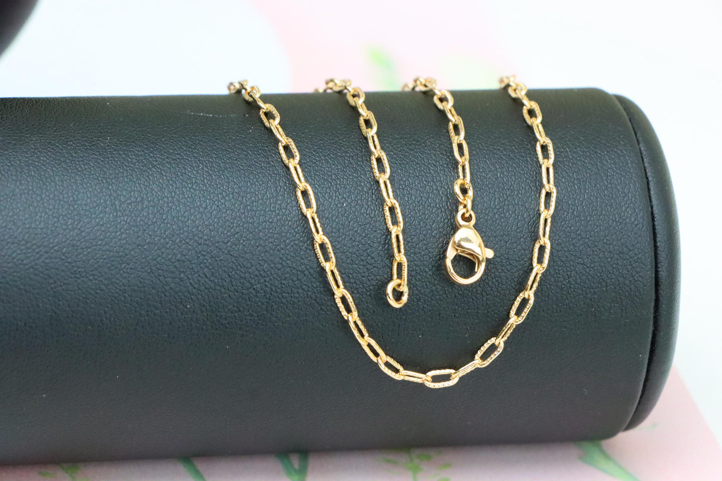 Textured Link Chain Rose Gold Necklace with Lobster Clasp, XPNL1901 (2161-4)