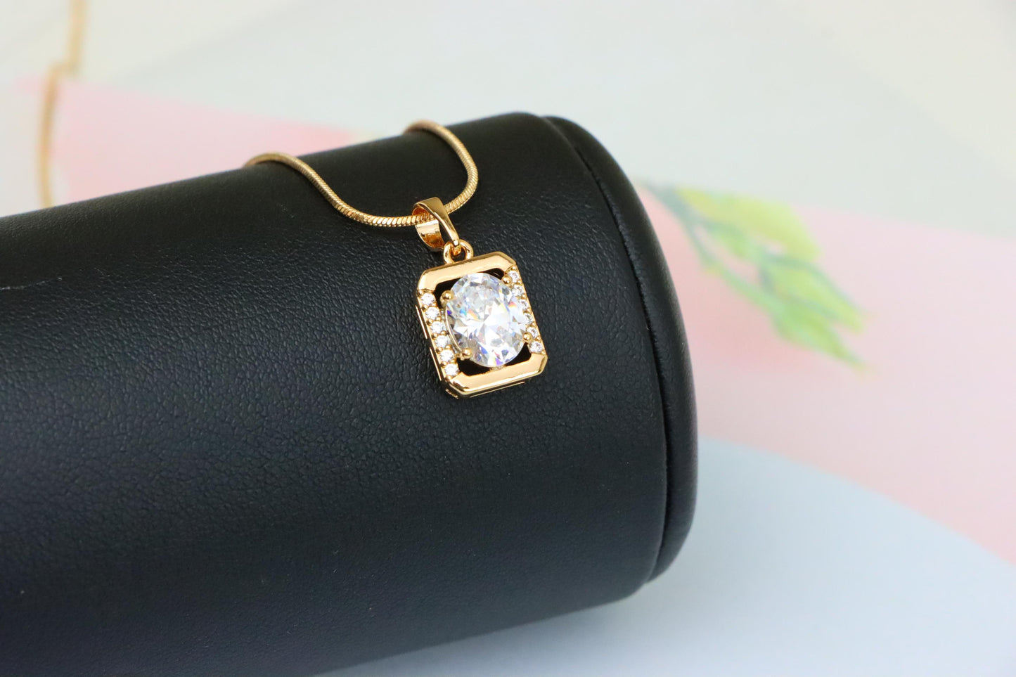 Elegant Rose Gold Pendant with Oval CZ Center and Accent Stones, XPPT1443 (2136-7)