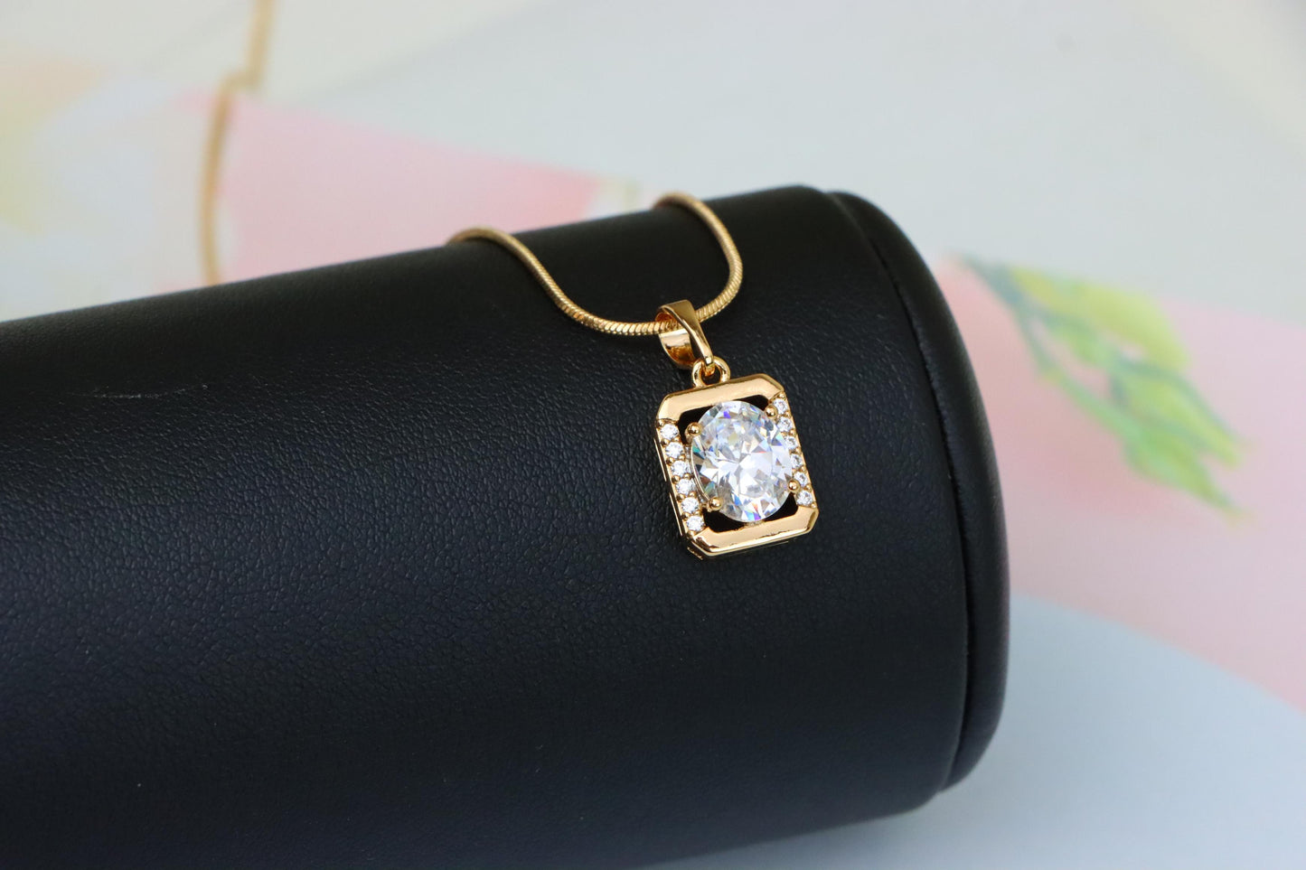 Elegant Rose Gold Pendant with Oval CZ Center and Accent Stones, XPPT1443 (2136-7)