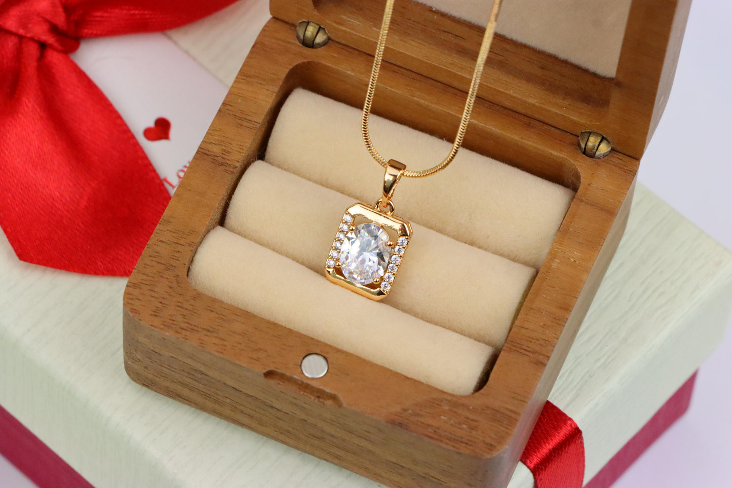 Elegant Rose Gold Pendant with Oval CZ Center and Accent Stones, XPPT1443 (2136-7)
