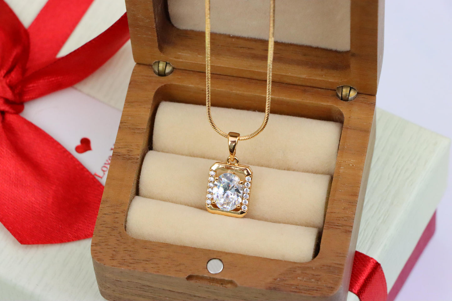 Elegant Rose Gold Pendant with Oval CZ Center and Accent Stones, XPPT1443 (2136-7)