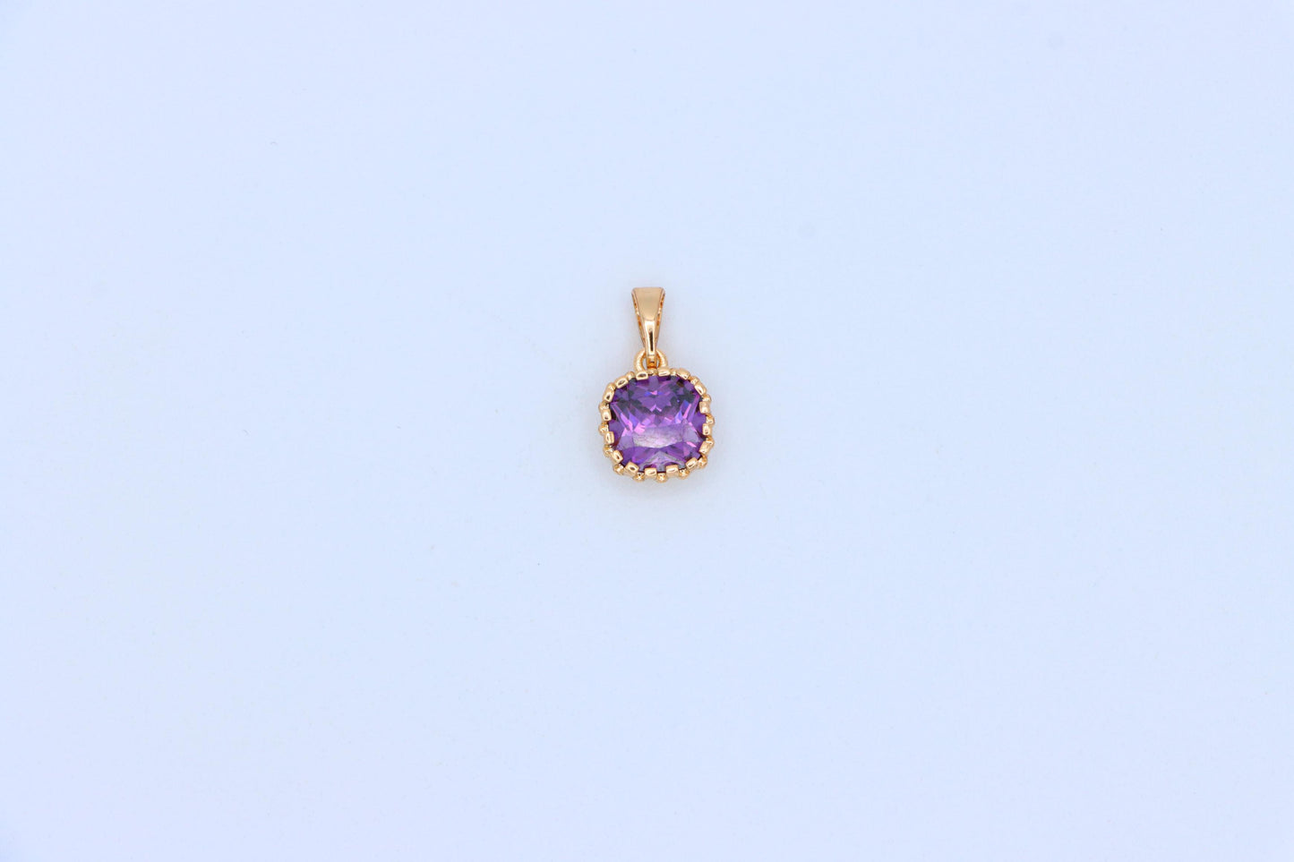 Rose Gold Pendant with Purple Cushion Stone and Beaded Border, XPPT1444 (2136-8)