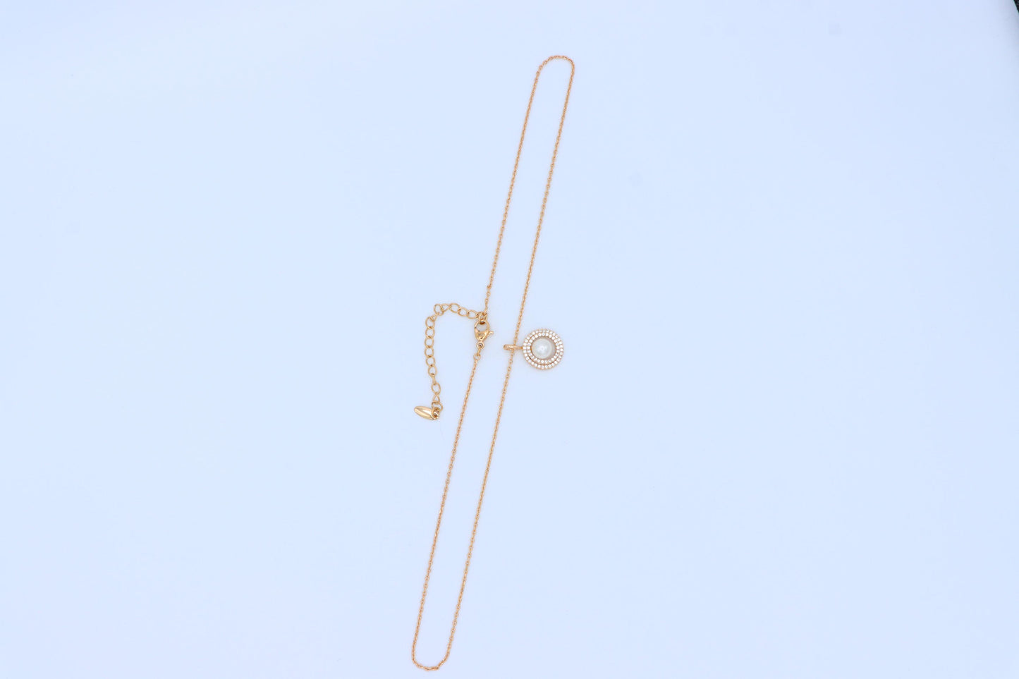 Elegant Rose Gold Pearl Pendant Necklace with Double Halo Design, XPNL1902 (2161-5)