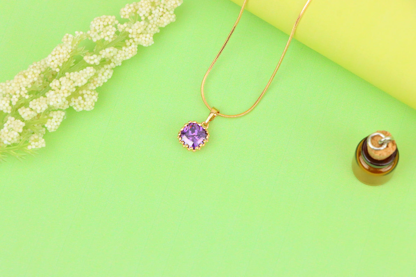 Rose Gold Pendant with Purple Cushion Stone and Beaded Border, XPPT1444 (2136-8)