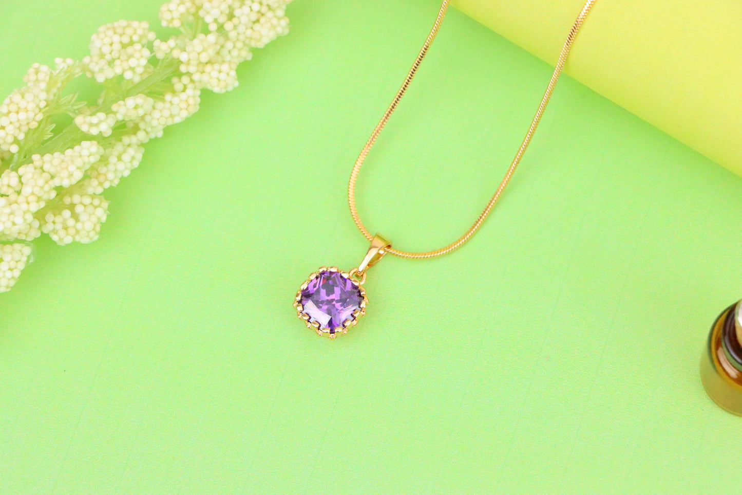 Rose Gold Pendant with Purple Cushion Stone and Beaded Border, XPPT1444 (2136-8)