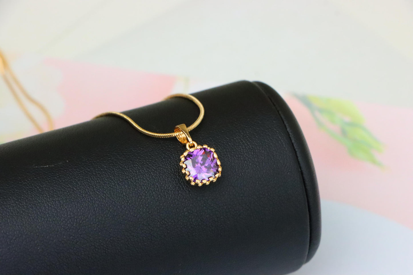Rose Gold Pendant with Purple Cushion Stone and Beaded Border, XPPT1444 (2136-8)