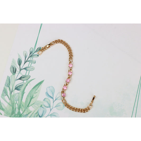 Rose Gold Pink Hexagon CZ Chain Bracelet with Sparkling Accent Links, XPBL0749 (2075-8)
