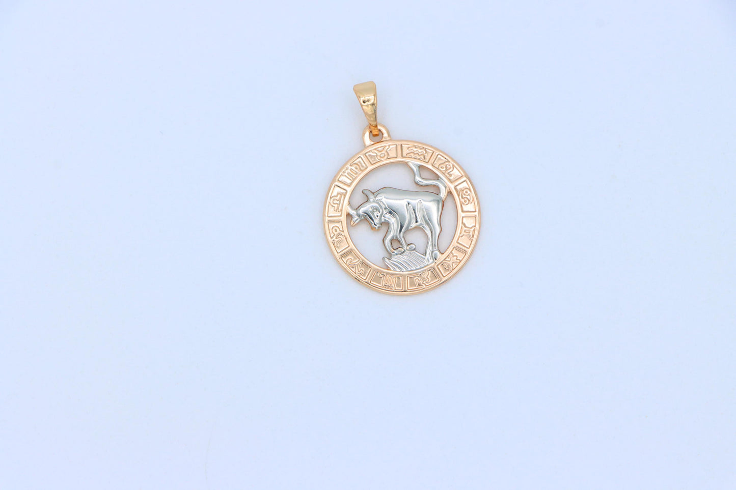 Rose Gold Taurus Zodiac Pendant with Bull Motif and Symbol Ring, XPPT1446 (2136-9)
