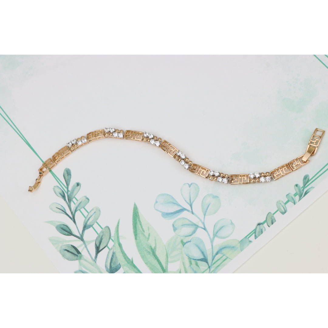 Rose Gold CZ Bracelet with Greek Key Motif, Elegant Patterned Design, XPBL0750 (2075-9)