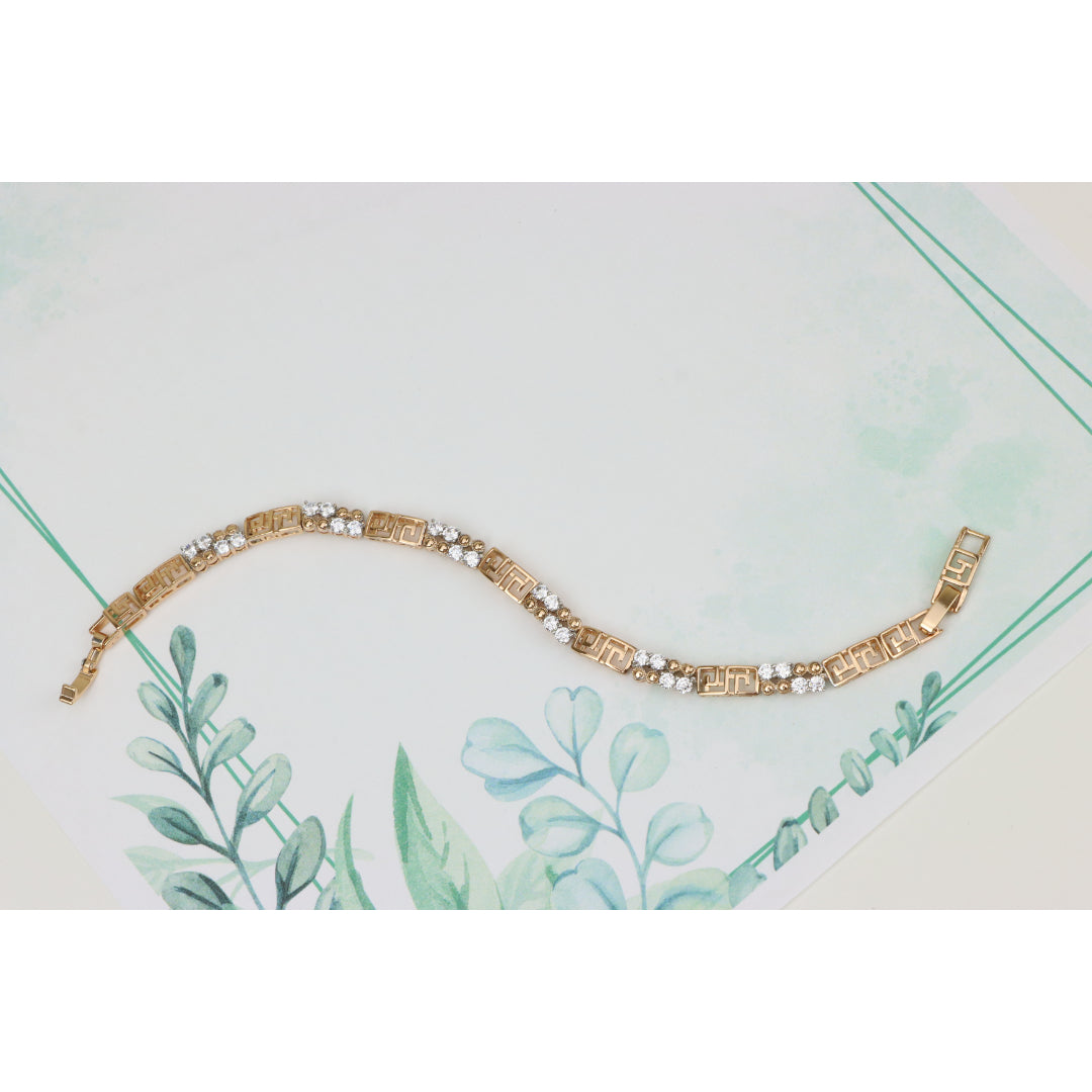Rose Gold CZ Bracelet with Greek Key Motif, Elegant Patterned Design, XPBL0750 (2075-9)