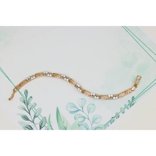 Rose Gold CZ Bracelet with Greek Key Motif, Elegant Patterned Design, XPBL0750 (2075-9)