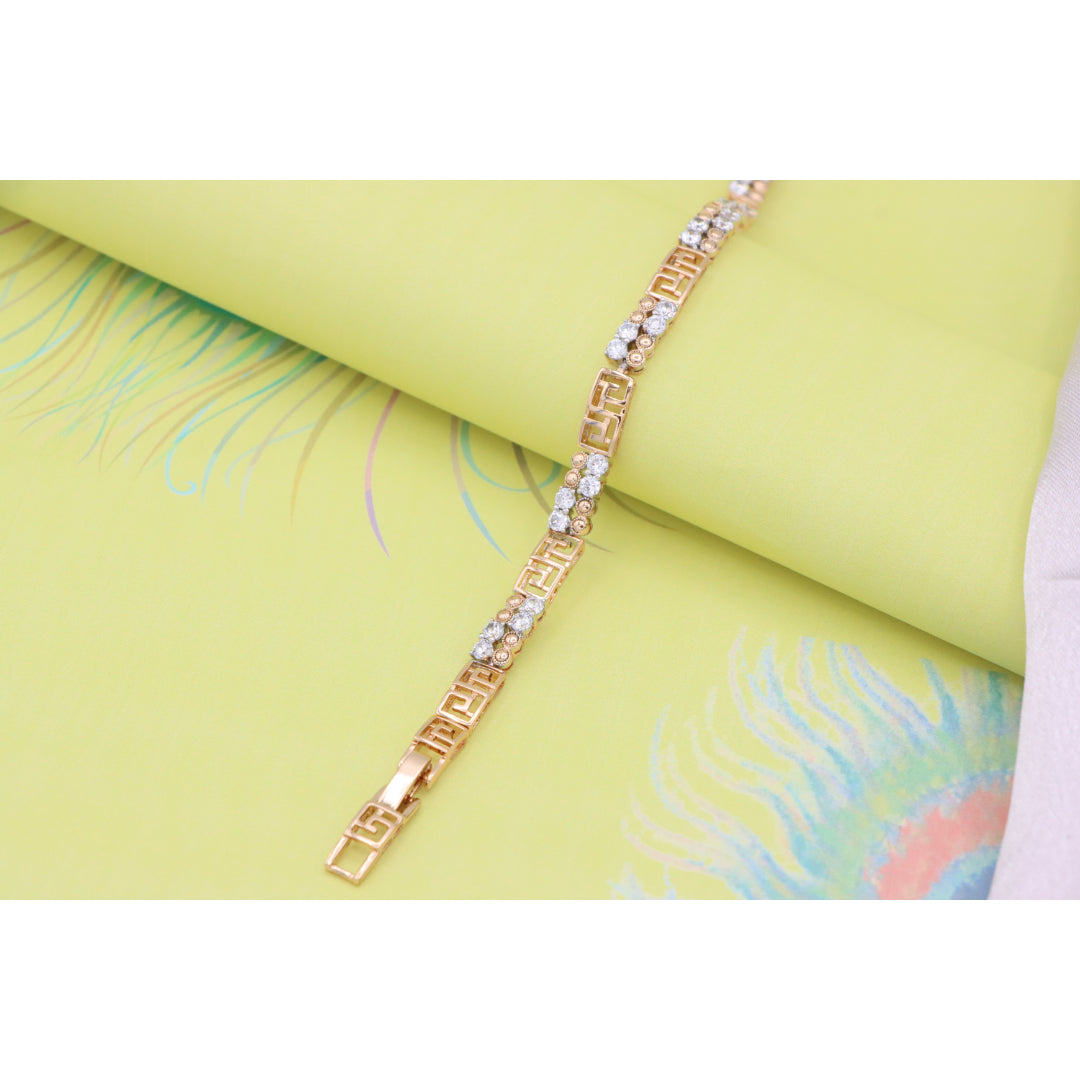 Rose Gold CZ Bracelet with Greek Key Motif, Elegant Patterned Design, XPBL0750 (2075-9)