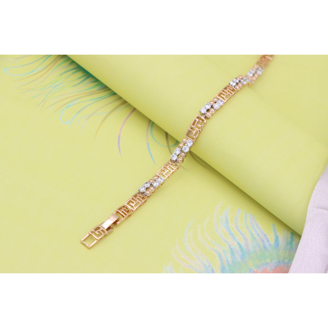 Rose Gold CZ Bracelet with Greek Key Motif, Elegant Patterned Design, XPBL0750 (2075-9)