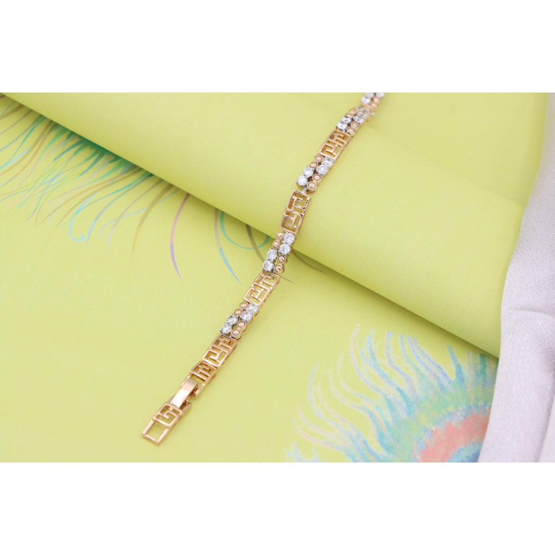 Rose Gold CZ Bracelet with Greek Key Motif, Elegant Patterned Design, XPBL0750 (2075-9)