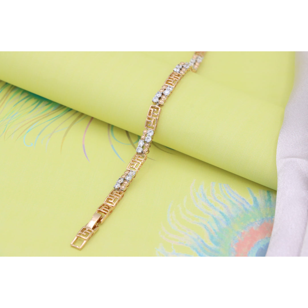Rose Gold CZ Bracelet with Greek Key Motif, Elegant Patterned Design, XPBL0750 (2075-9)