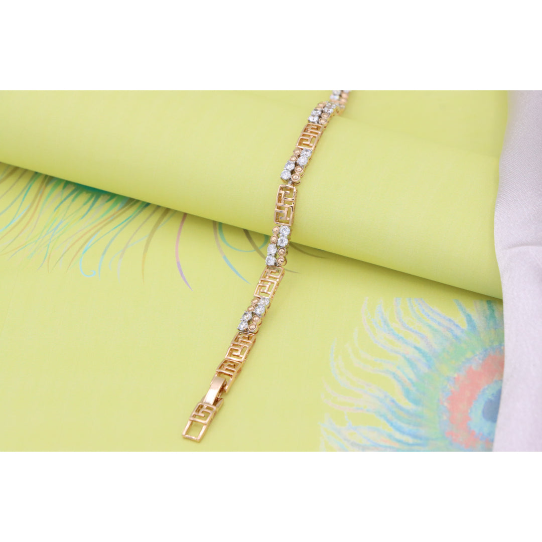 Rose Gold CZ Bracelet with Greek Key Motif, Elegant Patterned Design, XPBL0750 (2075-9)