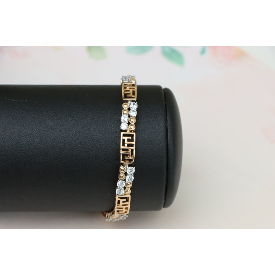 Rose Gold CZ Bracelet with Greek Key Motif, Elegant Patterned Design, XPBL0750 (2075-9)
