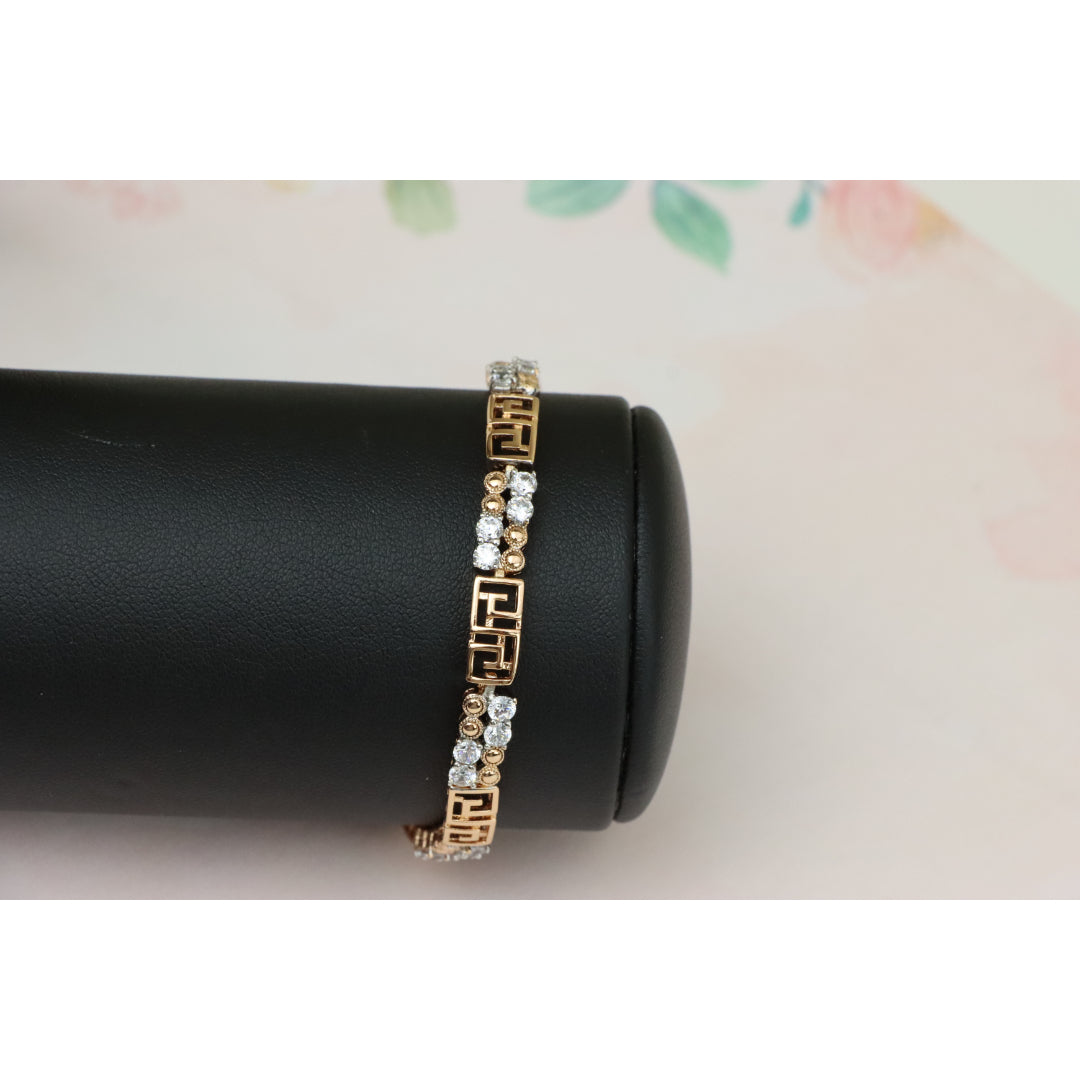 Rose Gold CZ Bracelet with Greek Key Motif, Elegant Patterned Design, XPBL0750 (2075-9)