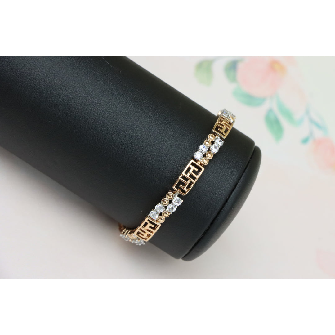Rose Gold CZ Bracelet with Greek Key Motif, Elegant Patterned Design, XPBL0750 (2075-9)