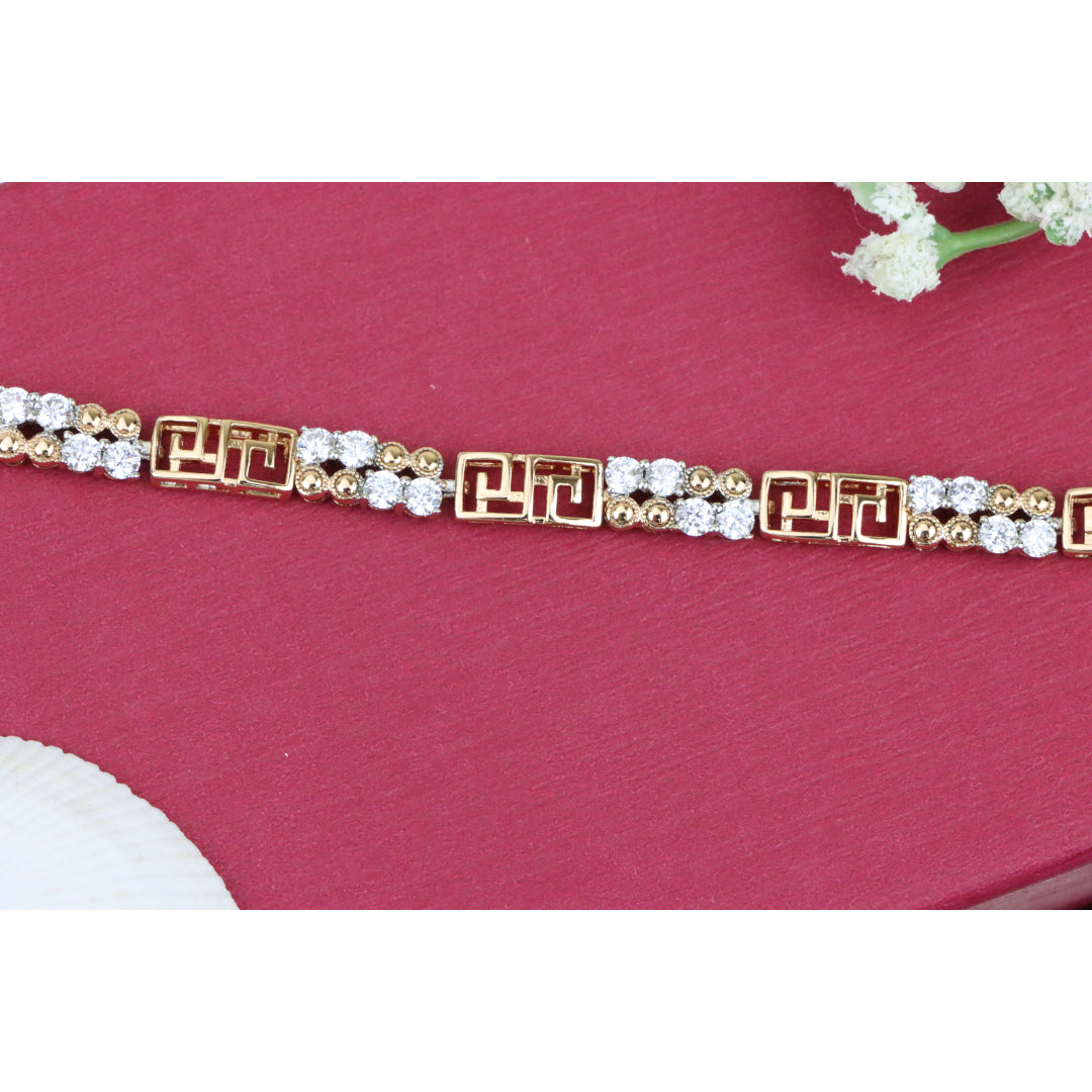 Rose Gold CZ Bracelet with Greek Key Motif, Elegant Patterned Design, XPBL0750 (2075-9)