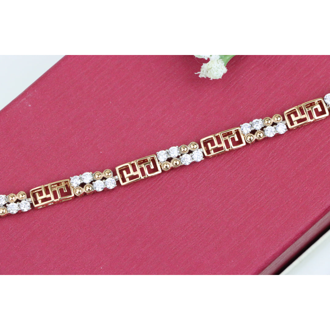 Rose Gold CZ Bracelet with Greek Key Motif, Elegant Patterned Design, XPBL0750 (2075-9)