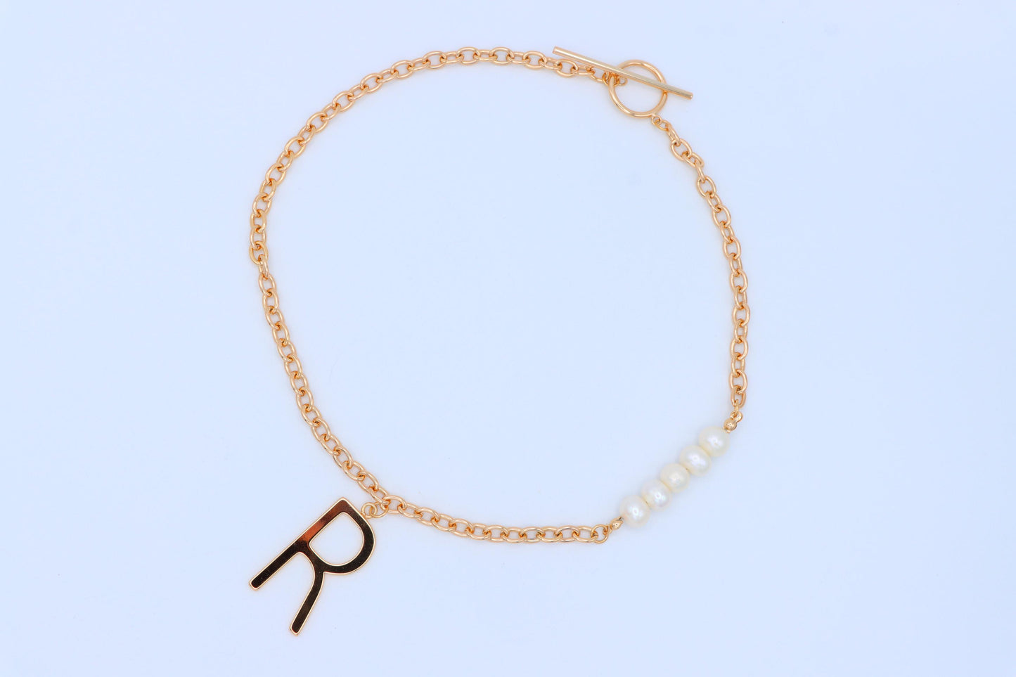 Rose Gold Initial 'R' Necklace with Pearls, XPNL1904 (2161-7)