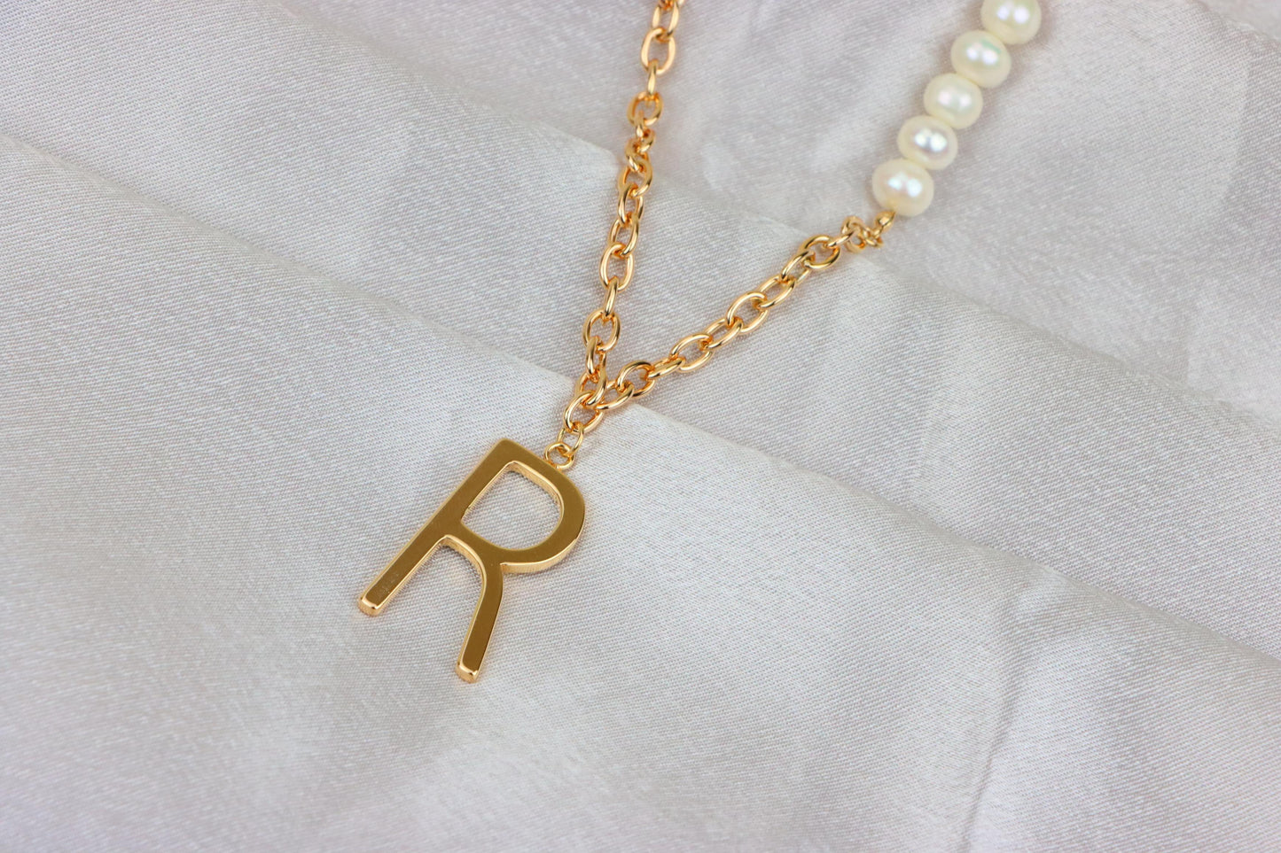 Rose Gold Initial 'R' Necklace with Pearls, XPNL1904 (2161-7)