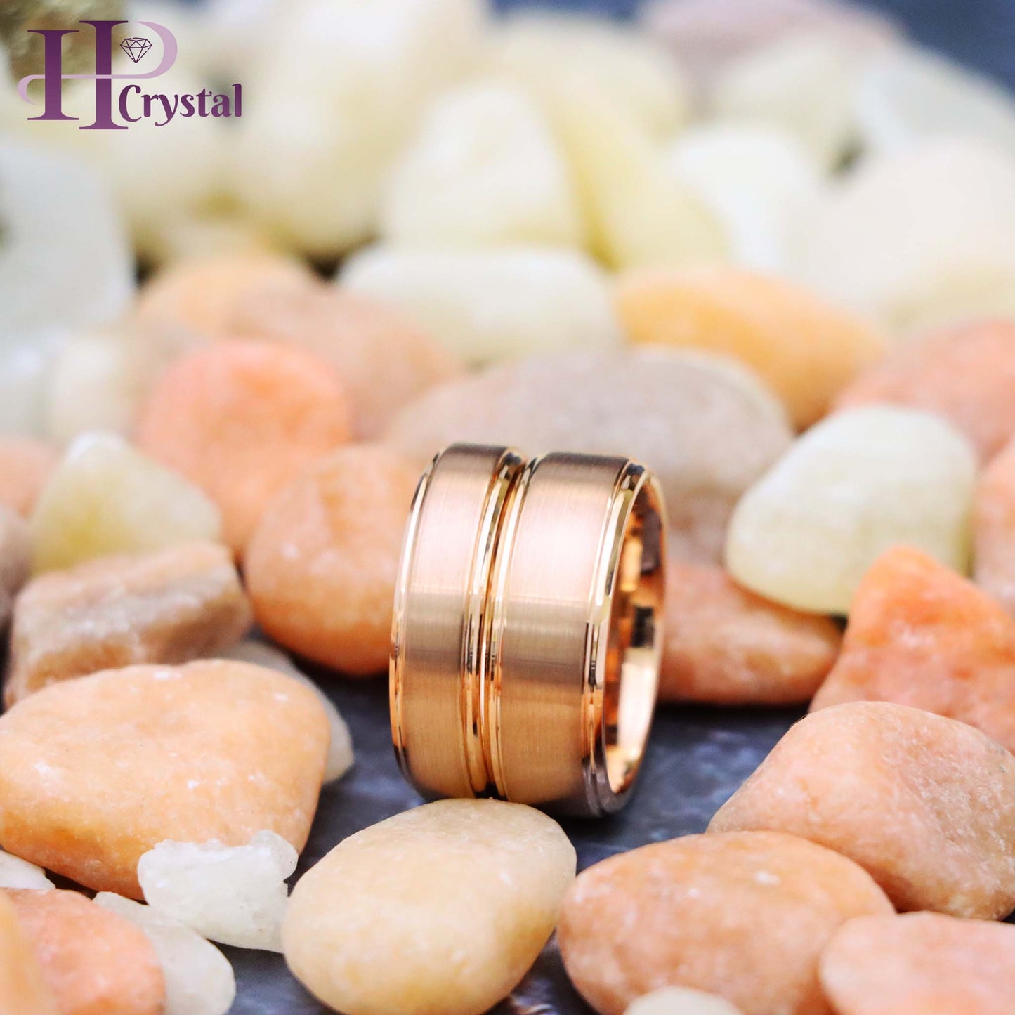 Rose Gold IP Plated Flat Brushed Center with High Polish Stepped Edge Tungsten Ring