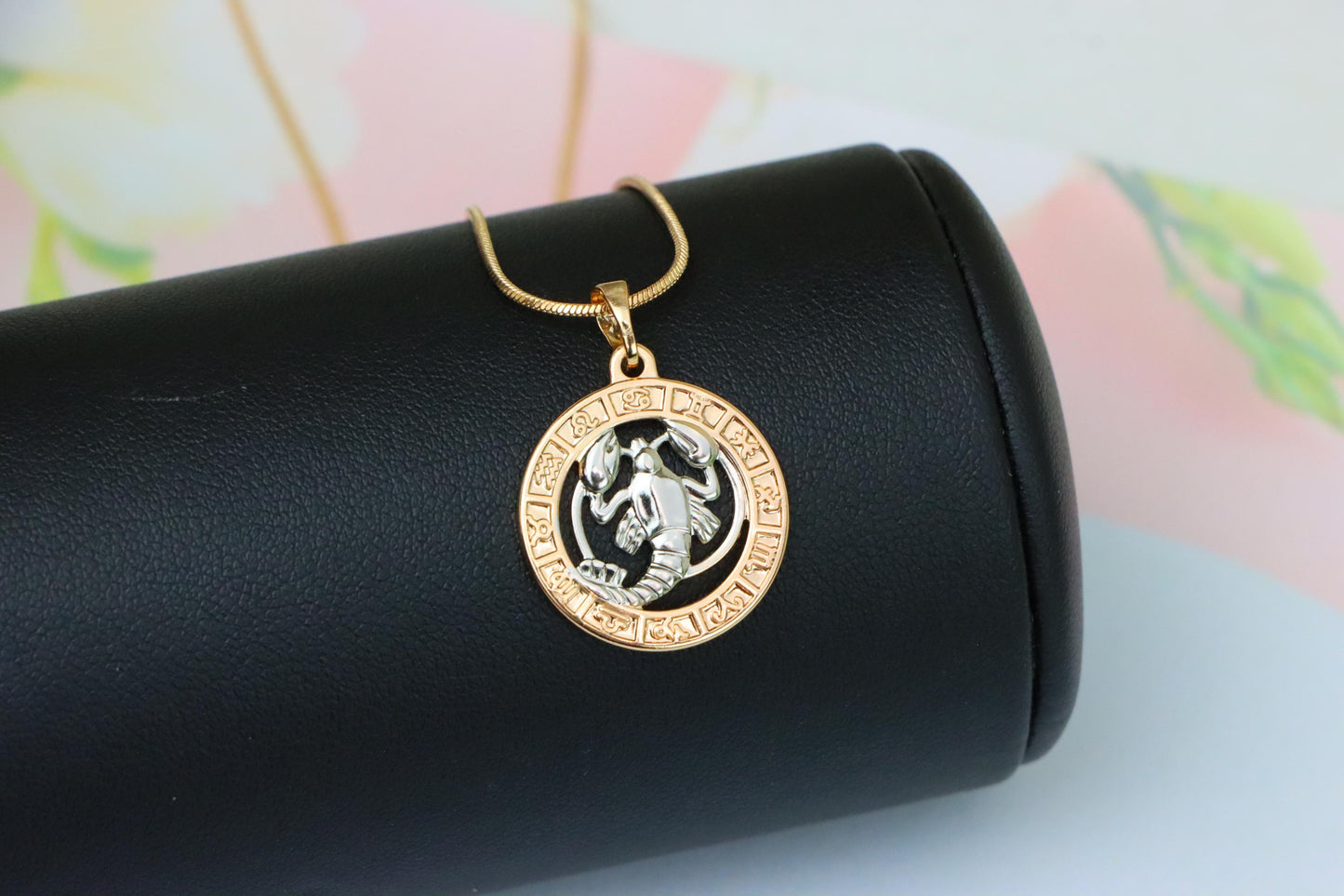 Rose Gold Cancer Zodiac Pendant with Crab Symbol and Sign Circle, XPPT1448 (2136-9)