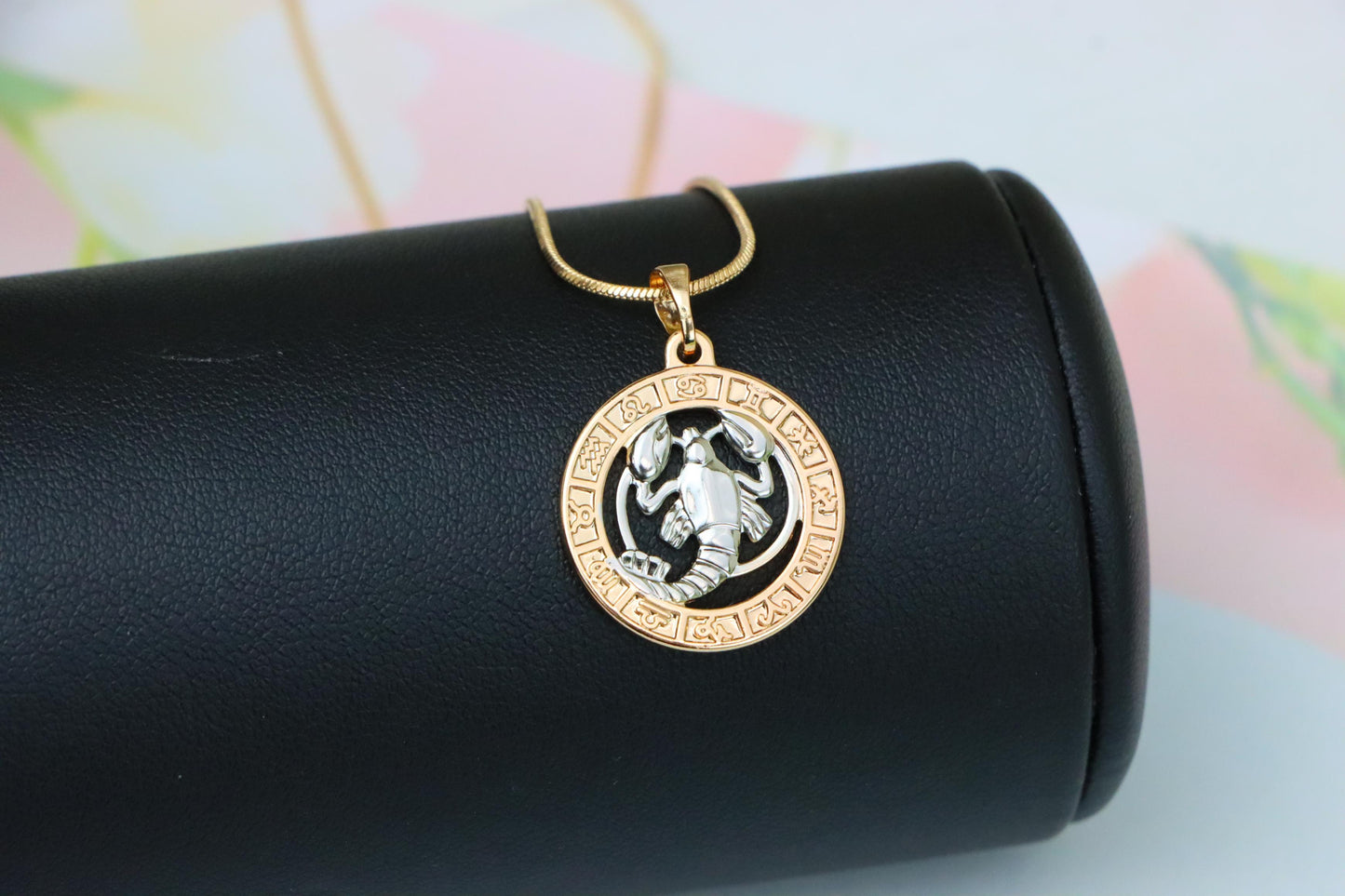 Rose Gold Cancer Zodiac Pendant with Crab Symbol and Sign Circle, XPPT1448 (2136-9)