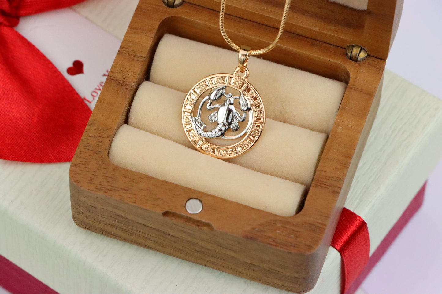 Rose Gold Cancer Zodiac Pendant with Crab Symbol and Sign Circle, XPPT1448 (2136-9)