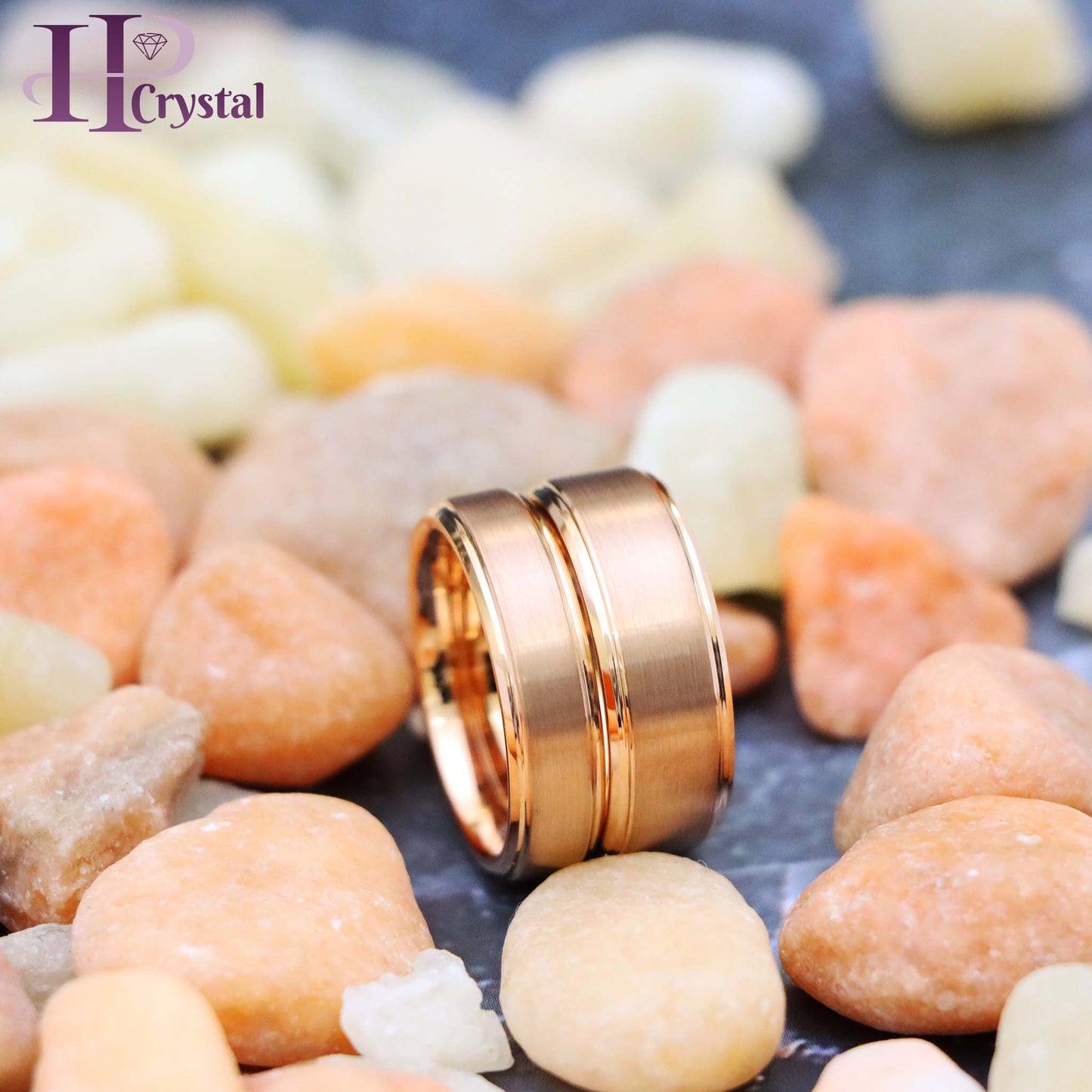 Rose Gold IP Plated Flat Brushed Center with High Polish Stepped Edge Tungsten Ring