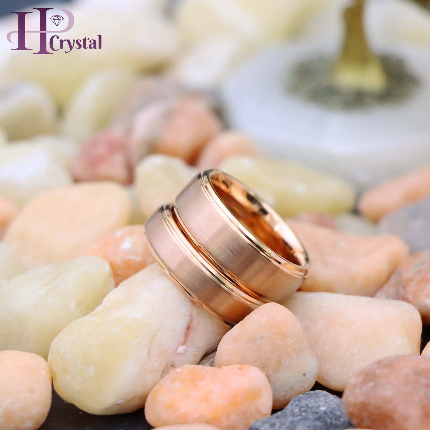 Rose Gold IP Plated Flat Brushed Center with High Polish Stepped Edge Tungsten Ring