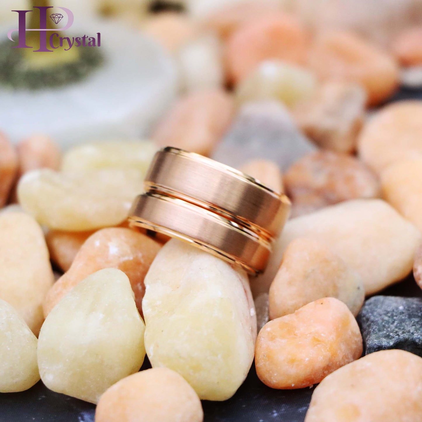 Rose Gold IP Plated Flat Brushed Center with High Polish Stepped Edge Tungsten Ring