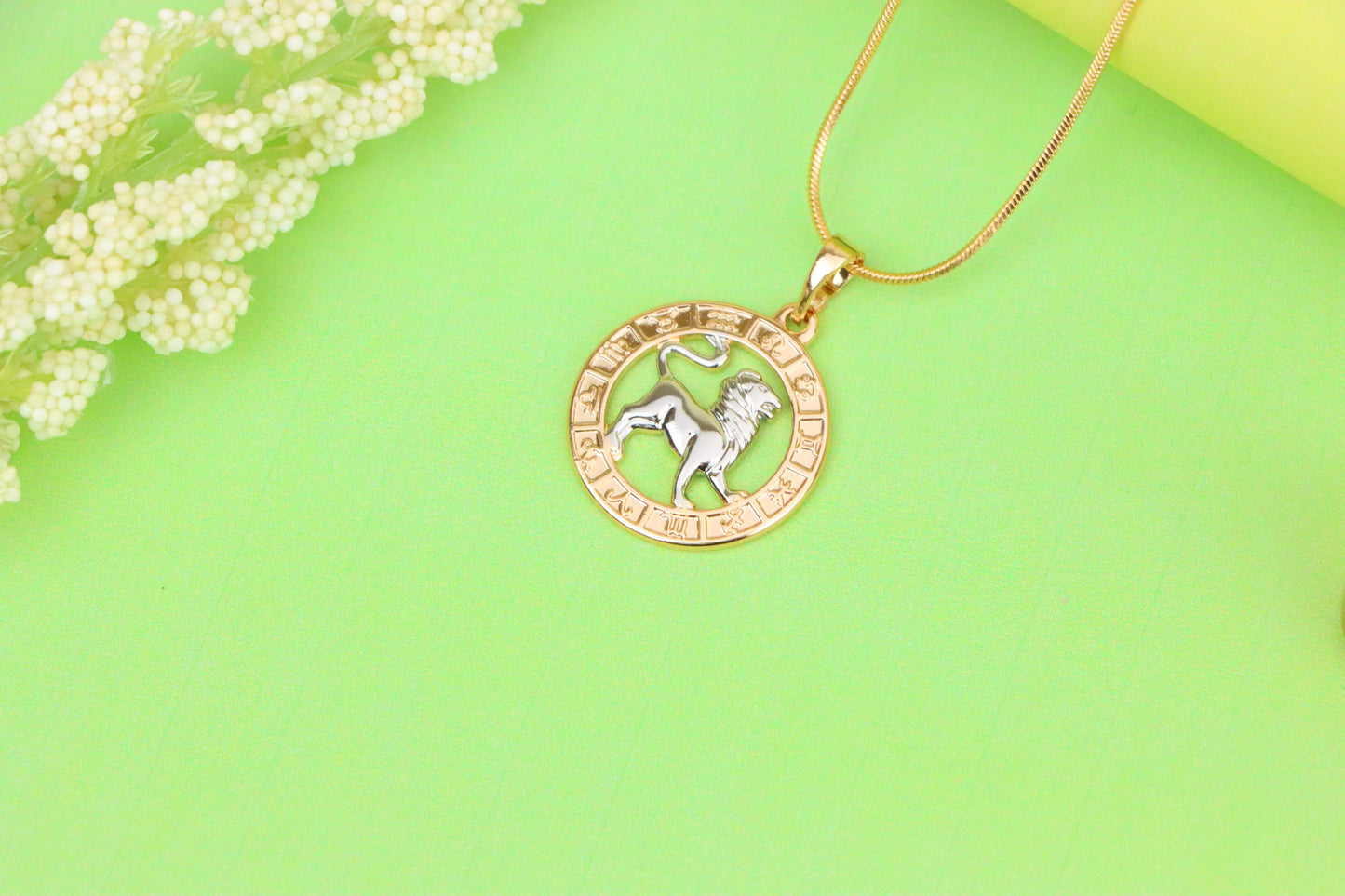 Rose Gold Leo Zodiac Pendant with Lion Symbol and Astrological Ring, XPPT1449 (2136-9)
