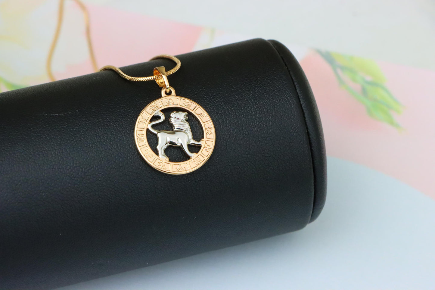 Rose Gold Leo Zodiac Pendant with Lion Symbol and Astrological Ring, XPPT1449 (2136-9)