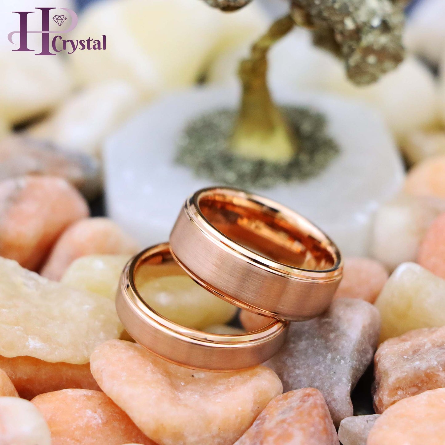 Rose Gold IP Plated Flat Brushed Center with High Polish Stepped Edge Tungsten Ring