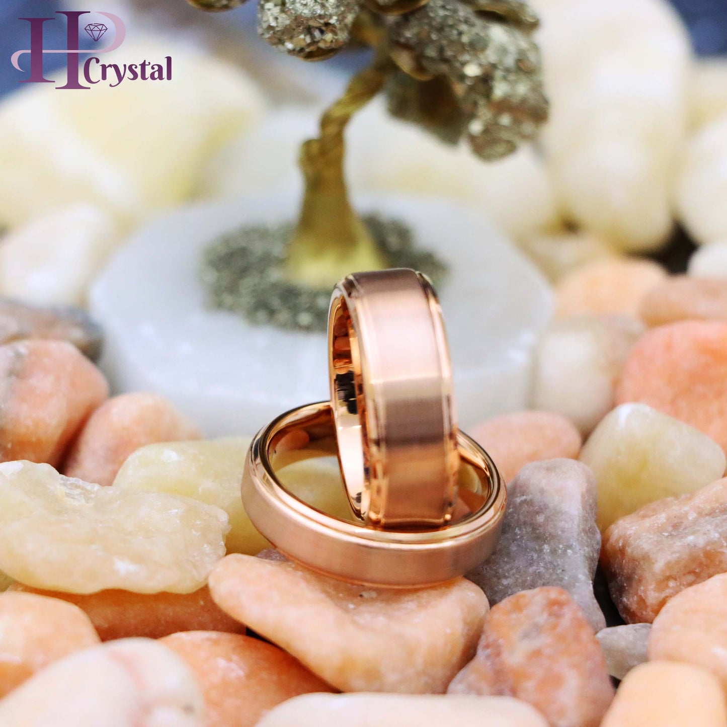 Rose Gold IP Plated Flat Brushed Center with High Polish Stepped Edge Tungsten Ring