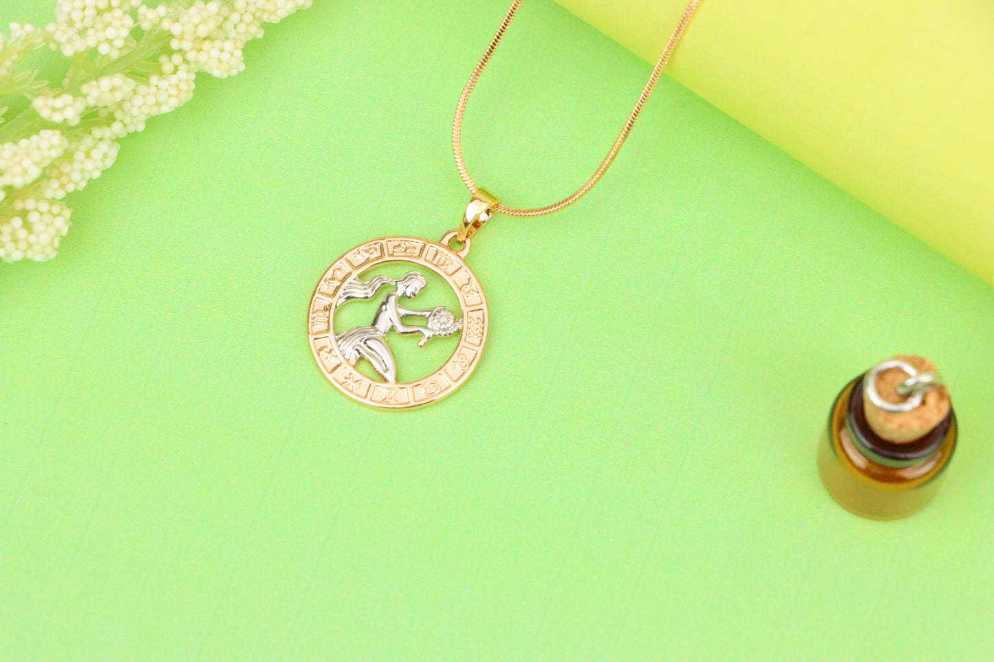 Rose Gold Virgo Zodiac Pendant with Elegant Symbol and Fine Detail, XPPT1450 (2136-9)