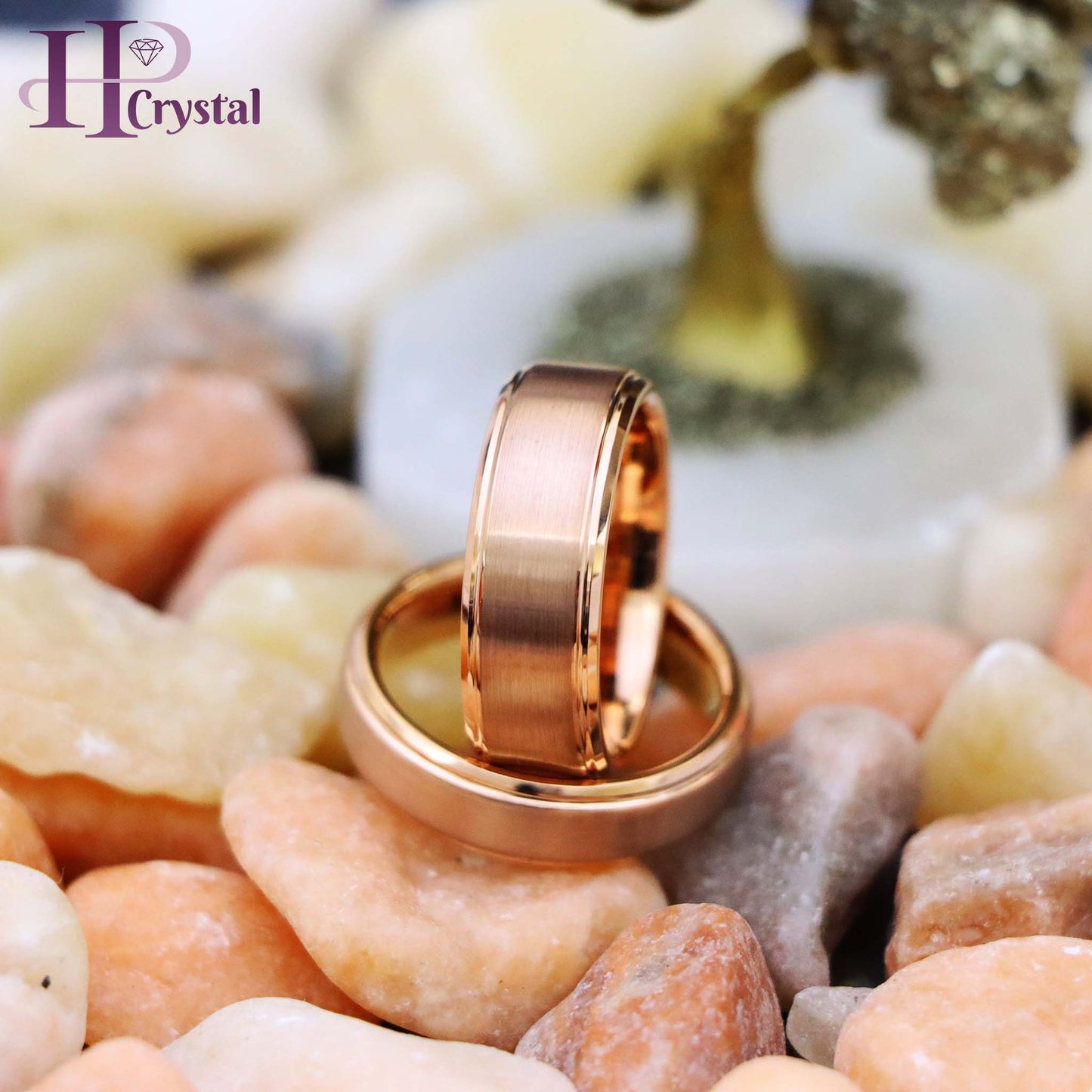 Rose Gold IP Plated Flat Brushed Center with High Polish Stepped Edge Tungsten Ring