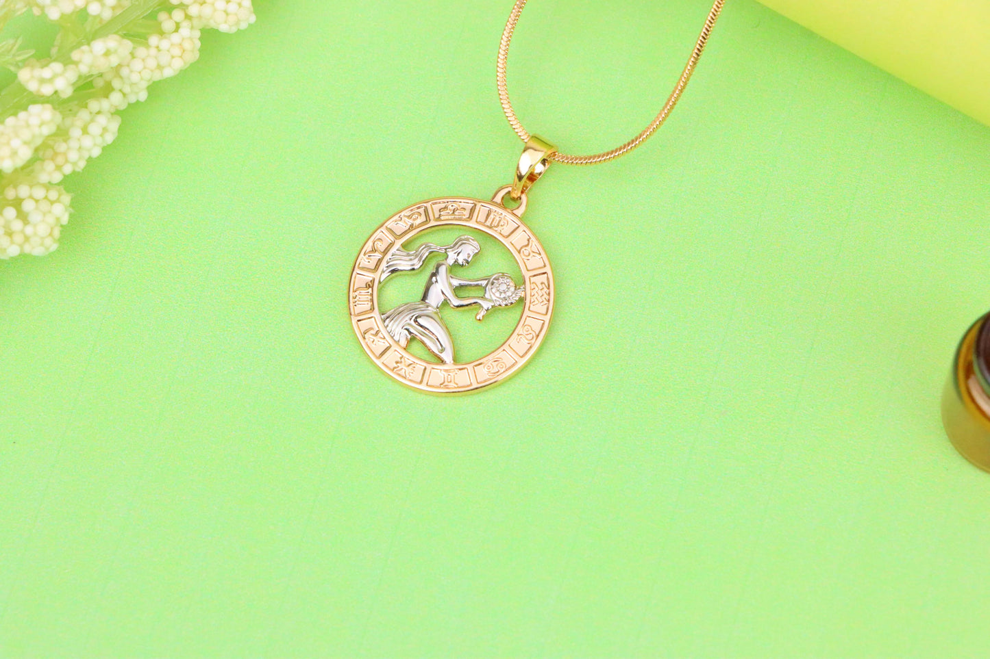 Rose Gold Virgo Zodiac Pendant with Elegant Symbol and Fine Detail, XPPT1450 (2136-9)