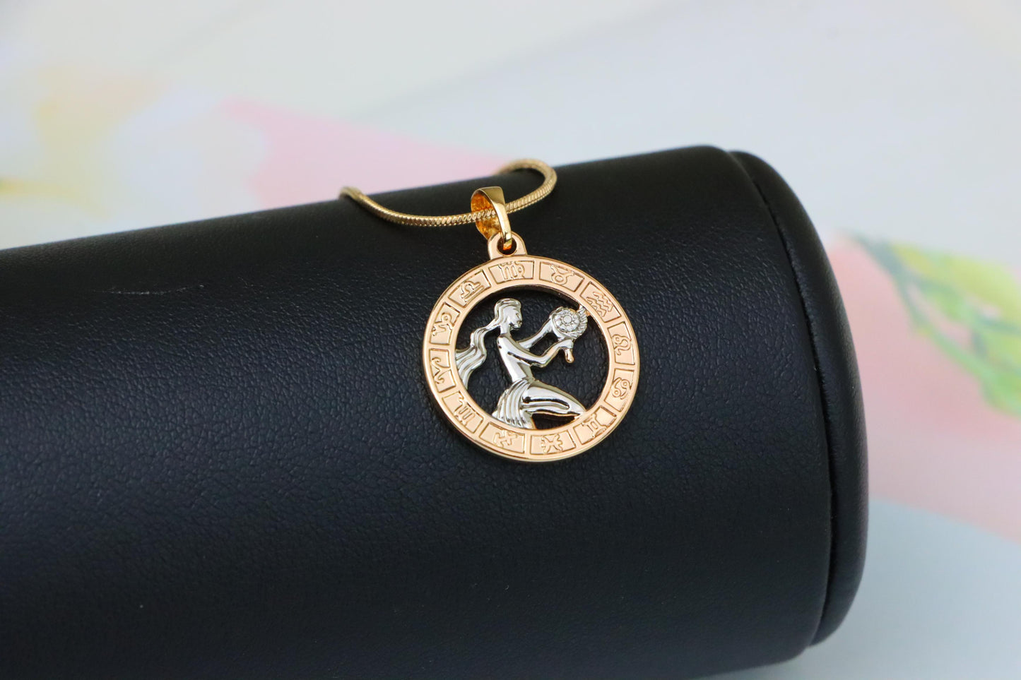 Rose Gold Virgo Zodiac Pendant with Elegant Symbol and Fine Detail, XPPT1450 (2136-9)