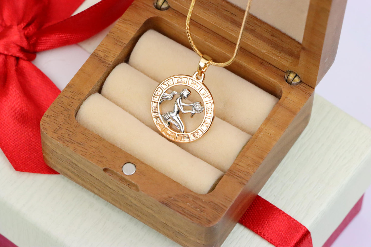 Rose Gold Virgo Zodiac Pendant with Elegant Symbol and Fine Detail, XPPT1450 (2136-9)