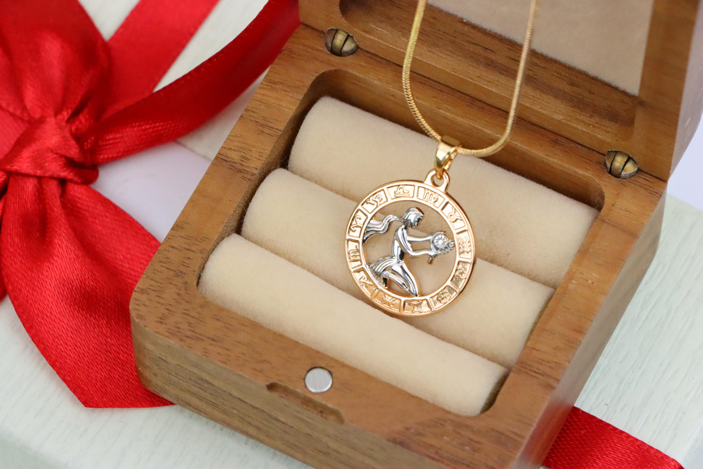 Rose Gold Virgo Zodiac Pendant with Elegant Symbol and Fine Detail, XPPT1450 (2136-9)
