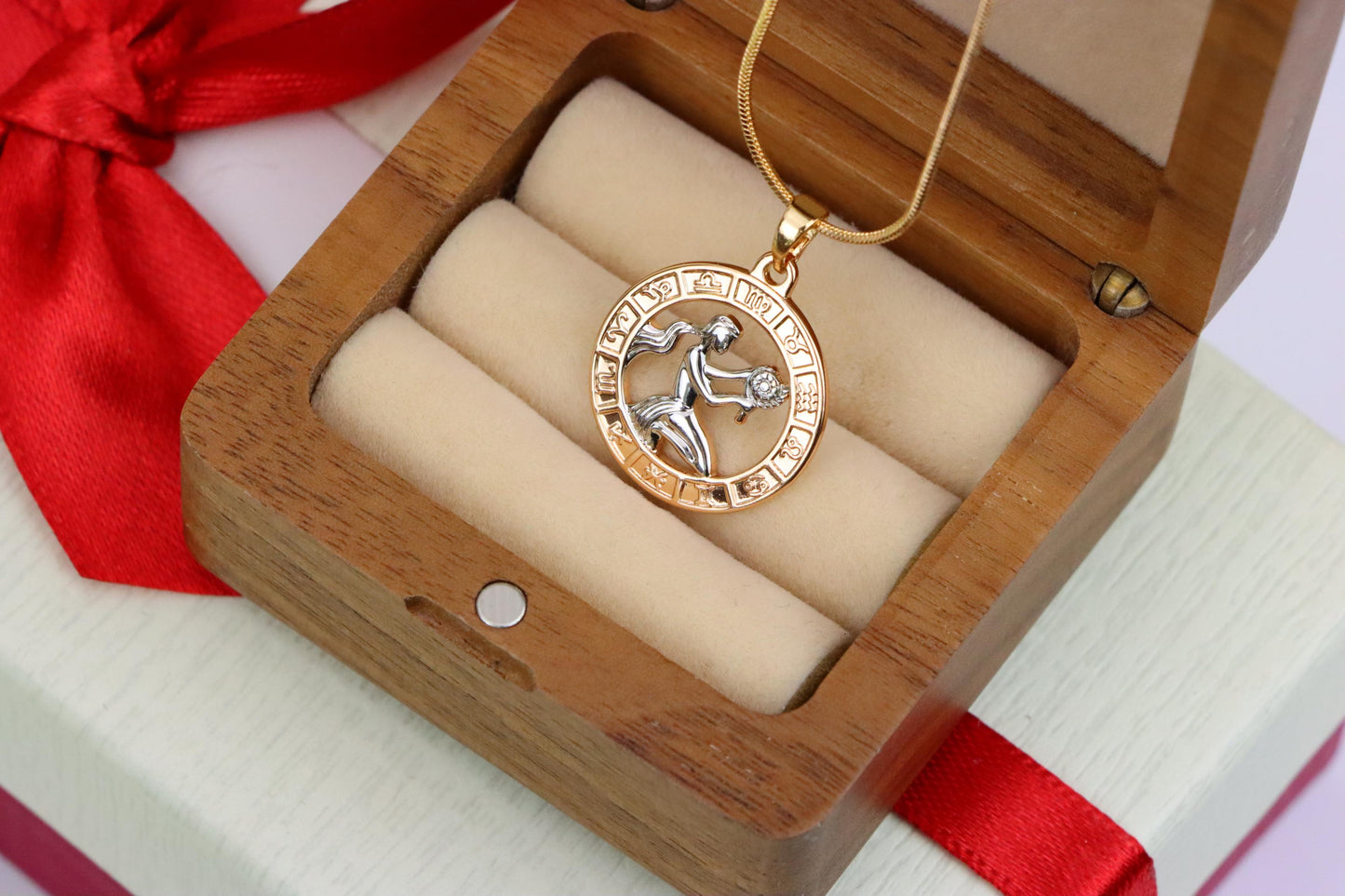 Rose Gold Virgo Zodiac Pendant with Elegant Symbol and Fine Detail, XPPT1450 (2136-9)