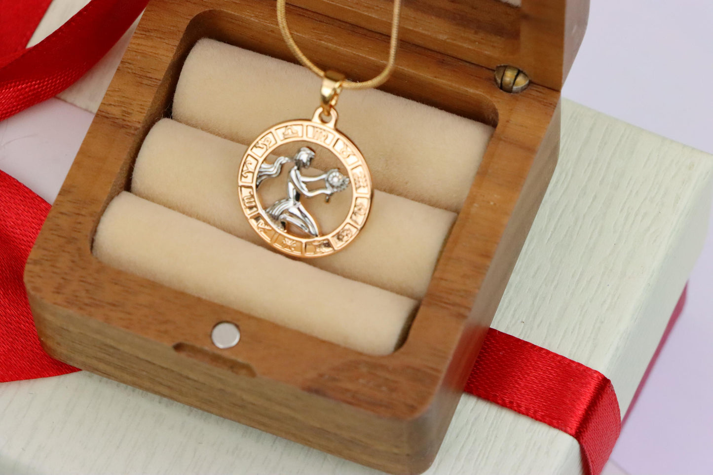 Rose Gold Virgo Zodiac Pendant with Elegant Symbol and Fine Detail, XPPT1450 (2136-9)