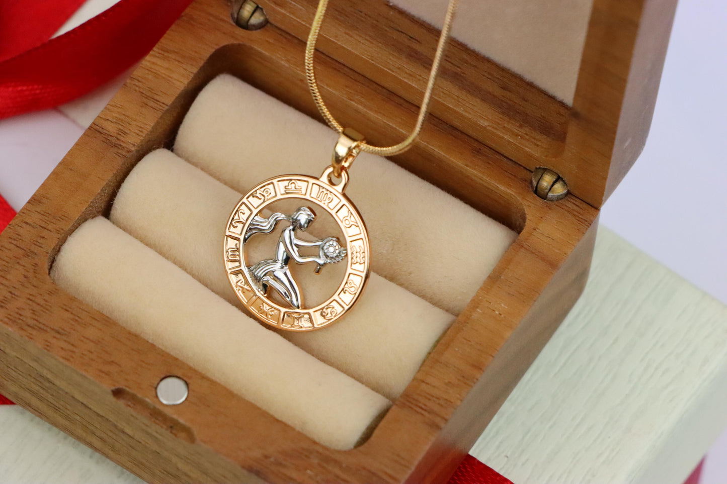Rose Gold Virgo Zodiac Pendant with Elegant Symbol and Fine Detail, XPPT1450 (2136-9)