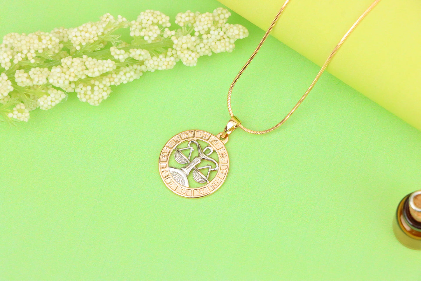 Rose Gold Libra Zodiac Pendant with Delicate Scales Symbol Design, XPPT1451 (2136-9)