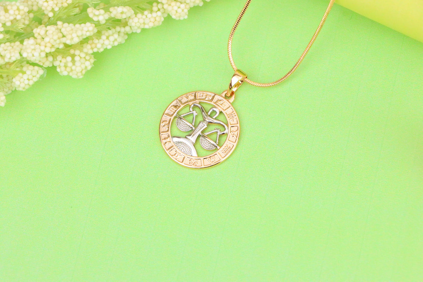 Rose Gold Libra Zodiac Pendant with Delicate Scales Symbol Design, XPPT1451 (2136-9)