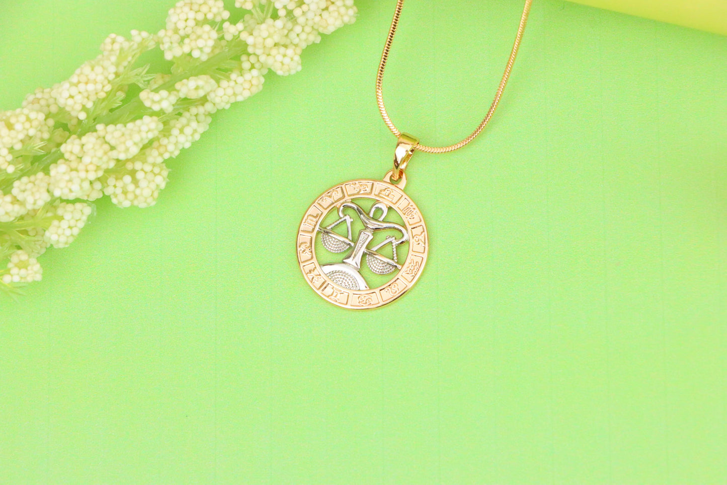 Rose Gold Libra Zodiac Pendant with Delicate Scales Symbol Design, XPPT1451 (2136-9)